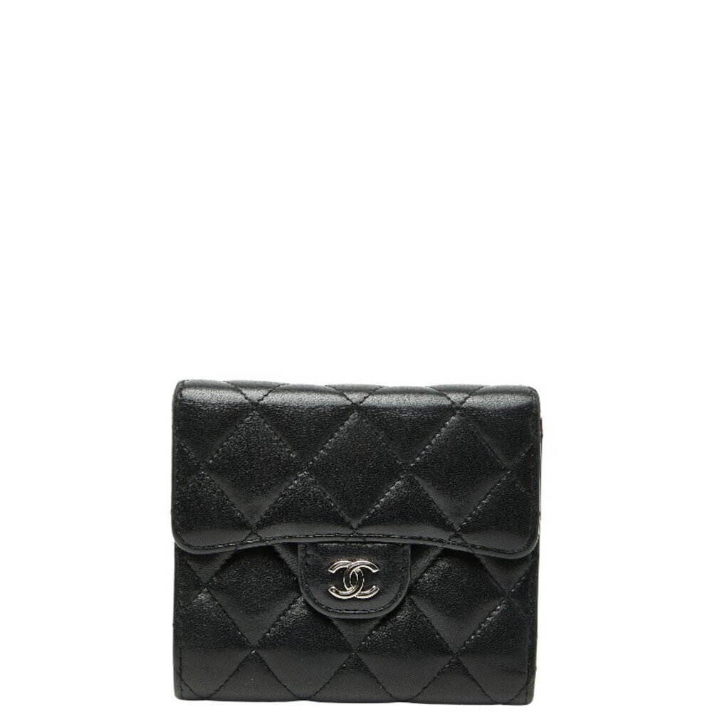 CHANEL Black Lambskin Leather Logo Wallet